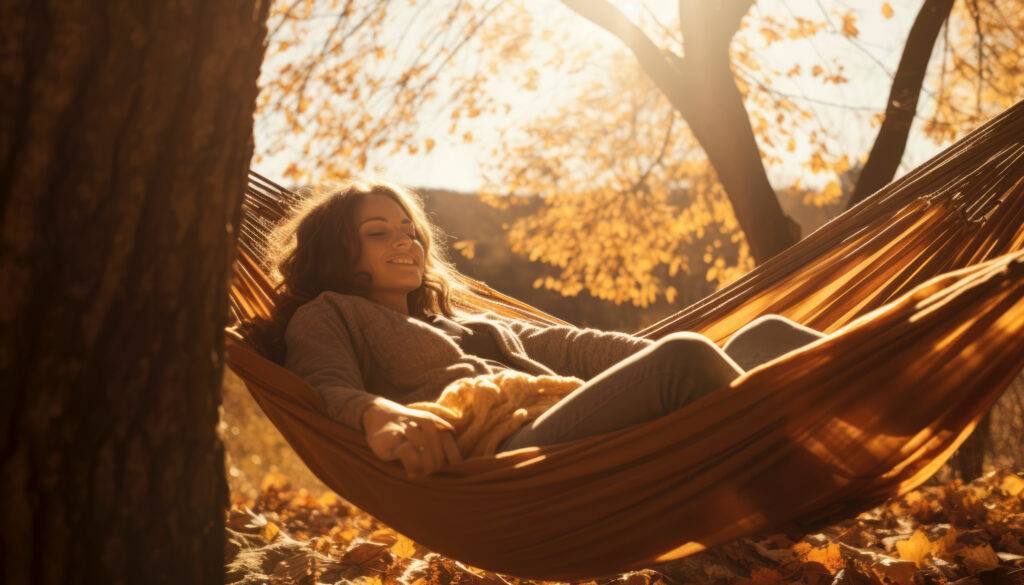 Fashion woman dressed in autumn colors in the forest at fall season. Generative AI illustrations | Jean Marc Joubert