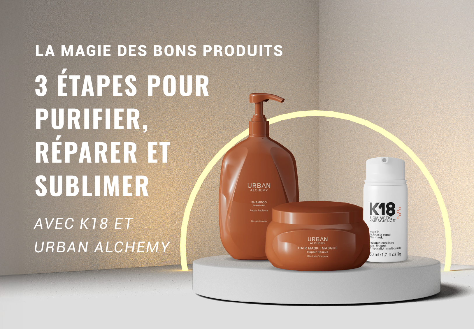 Image Urban Alchemy & K18 : 3 étapes pour purifier, réparer et sublimer vos cheveux après l’été.